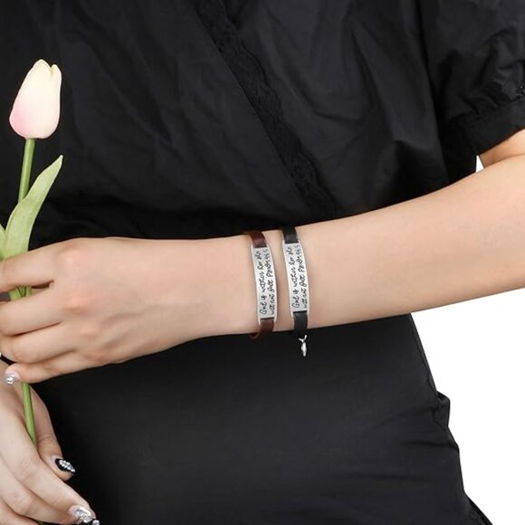 Leather Bracelet for Women Christian God is within her, she will not fail-Brown - Picture 3 of 4